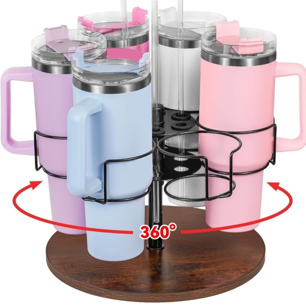 Rotating Mug Holder with Pastel Tumblers